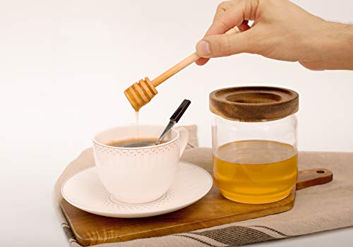 Dstuff Honey Jar Pot Glass Holder Dispenser Set With Wooden Dipper Stick And Acacia Lid Cover For Home Kitchen thumb #5