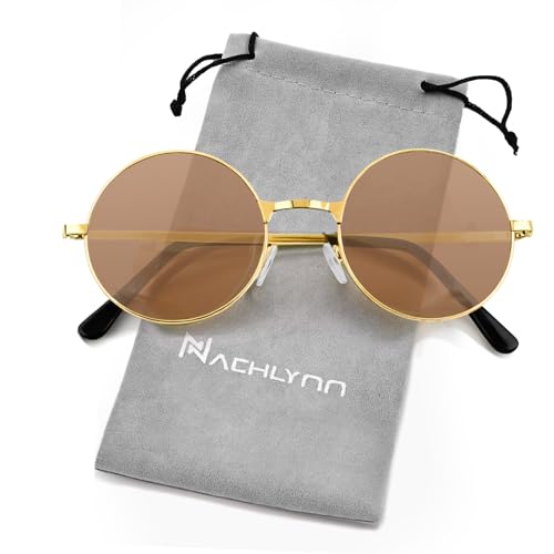 NACHLYNN Round Hippie Sunglasses Metal Border Circle Hippie Glasses UV380 Protection 70s Sunglasses for Men Women Party Favor