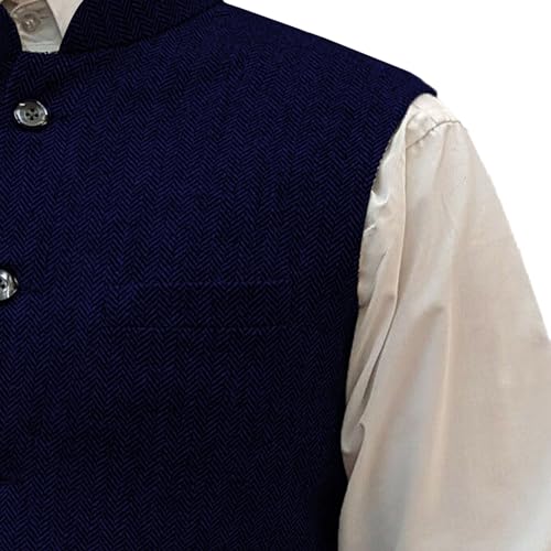 Mens Herringbone Wool Vests Slim Fit High Collar Waistcoats Tweed Wool Regular Fit Dress Vest3