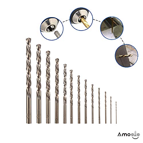 amoolo Cobalt Drill Bit Set (13 pcs), M35 HSS Metal Drill Bits for Steel, Stainless Steel, Metal and Cast Iron,1/16