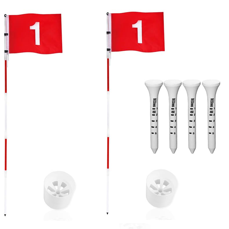Golf Flagstick - Double-Sided Numbered Golf Flags, Portable 5-Section Golf Pin Flag Hole Cup Set, 74 Inch?2 pack?
