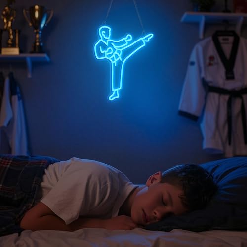 Image of Ammonite Karate Neon Sign, LED Neon Lights for Room Wall Table Decor Art, Men Karate Decor Light Birthday Xmas Gifts for Kids Boys Sports Fan