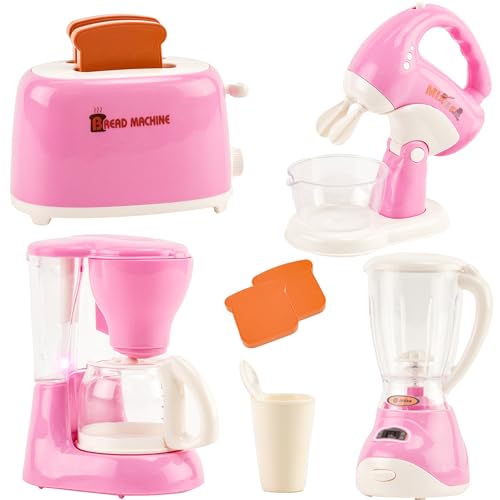 Accesorios Cocina Infantil, Electrodomesticos Cocina Juguetes con Cafetera Batidora Licuadora Tostadora, Utensilios de Cocina Infantil, Cafetera Juguete infantil Juego de Roles para Niños Niñas 3 Años