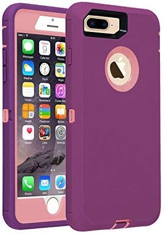 Co-Goldguard 3-Layer Heavy Duty 3 in 1 Covers Built-in Screen Protector Silicon Phone Case for iPhone 7 Plus/8 Plus,Purple&Pink