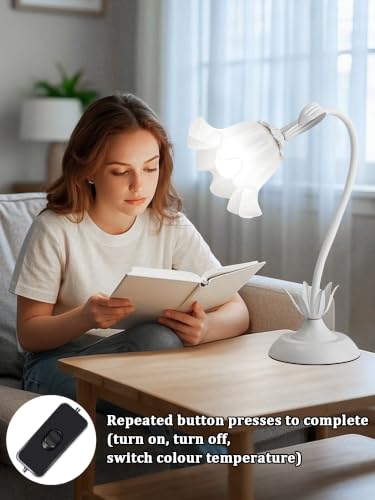 Image of Flower Table Lamp,Bedside Table Lamp for Bedroom LED Reading Light 3 Color Modes,Vintage Flower Lamp Kawaii Table Lamps Desk Living Room Home Decor Mothers Day Birthday Gifts for Mom Women(White lamp)
