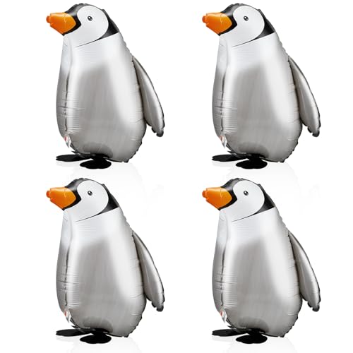 Zhanmai 4 Pcs Walking Penguin Balloons Foil Penguin Birthday Party Supplies Pet Walking Animal Helium Balloons for Baby Shower Birthday Party Decoration