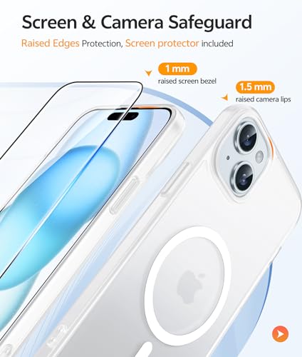Image of FNTCASE for iPhone 15 Case: for iPhone 14 Case & iPhone 13 Case [Compatible with Magsafe] Translucent Matte Cases with [Screen Protector] Military Grade Shockproof Protective Phone Cover - White