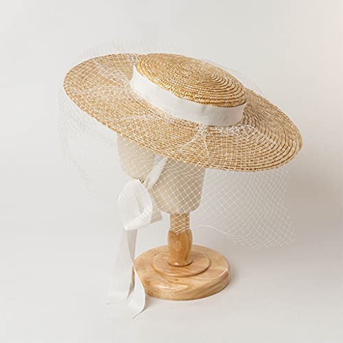 Fascinator Hats de paja con protección UV y correa ajustable de granadina 4