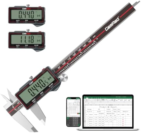 GemRed Digitaler Messschieber 150 mm, Kabelloser Edelstahl Messschieber | mit Großem LCD-Display, Schieblehre digital, mm/Zoll Umrechnung, Auto-Off, 4-Wege-Messung für Werkstatt, D