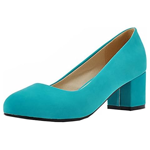 LUXMAX Womens Mid Block Heel Court Shoes Faux Suede Round Toe Pumps Size 3.5UK,Teal Cover