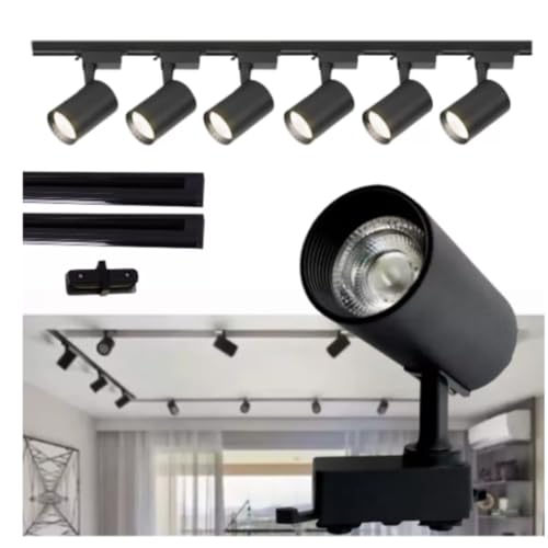 Trilho Eletrificado 2 Metros Preto com 6 Spots LED 10W Luz Branco Quente (3000k)