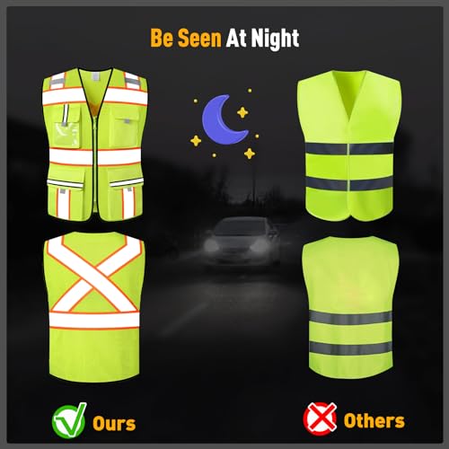 Image of Class 2 Safety Vest with Zipper Front and multiple Pockets, High Visibility Vest, Meets ANSI /ISEA Standards