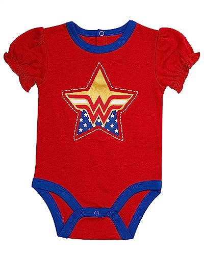 Wonder Woman Baby Girls 4 Piece Set - Short Sleeves T-Shirt, Legging Pants with Tutu Skirt, Bodysuit, Drawstring Shorts4