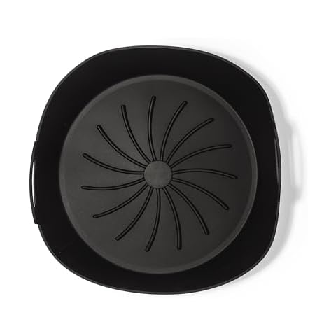 The Silicone Kitchen Reusable Silicone Air Fryer Liner with Air Fryer Cooking Conversion Chart Magnet, Air Fryer Accessories, Dishwasher Safe, BPA Free, 7.5 Inch Diameter, Matte Black Cover