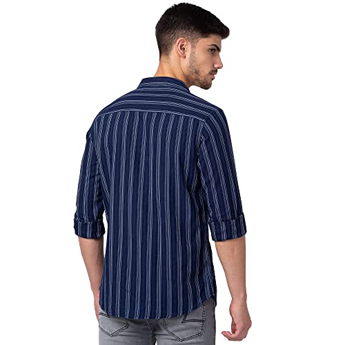 Image of Spykar Men's Slim Fit N /A Full Sleeve Striped Casual Shirts