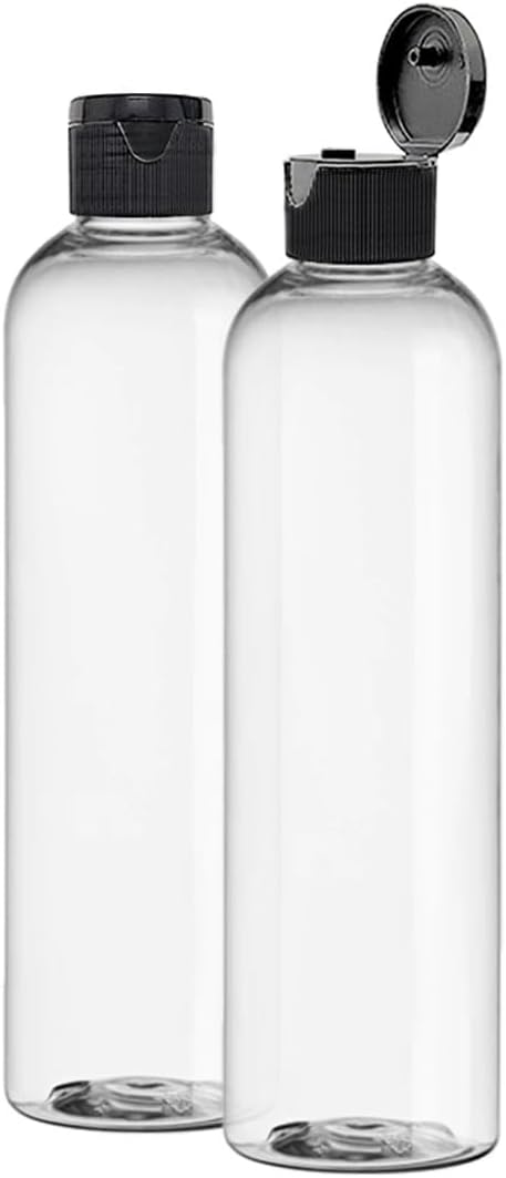 ljdeals 8 oz Clear Plastic Empty Bottles with Black Flip Top Caps, Refillable Containers for Shampoo, Lotions, Cream and more Pack of 2, BPA Free, Made in USA