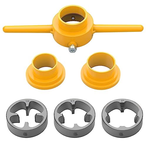 Saipe 6Pcs PVC Thread Maker Tool Pipe Threader Plumbing Tool Kit Plastic Pipe Round Die Set with 3 Dies 1/2', 3/4' and 1' NPT Die Set Manual Hand Tool for PVC...