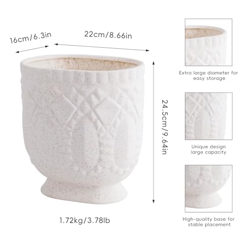Image of Bathroom Trash Can, Ceramic Wastebasket Garbage Container for Bathroom, Bedroom, Dorm, College, Office, Beige-White Decorative Compact Trash Can