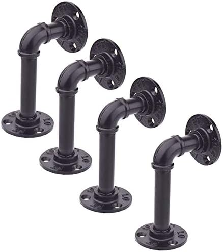 TLBTEK 4Pack Pipe Shelf Brackets Industrial DIY Pipe Decor Wall Shelves Brackets for Wood Floating Shelf Rustic Shelving Pipe Brackets Hardware Included