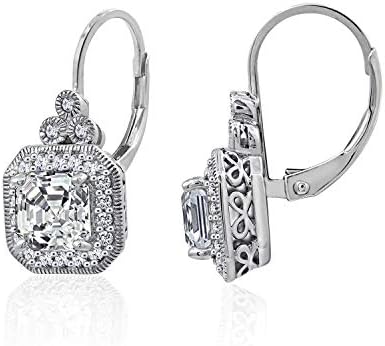 Amazon Collection Platinum-Plated Sterling Silver Infinite Elements Cubic Zirconia Asscher-Cut Antique Drop Earrings