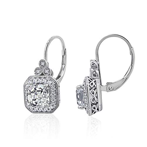 Amazon Collection Platinum-Plated Sterling Silver Infinite Elements Cubic Zirconia Asscher-Cut Antique Drop Earrings #1