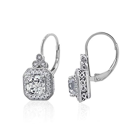 Amazon Collection Platinum-Plated Sterling Silver Infinite Elements Cubic Zirconia Asscher-Cut Antique Drop Earrings