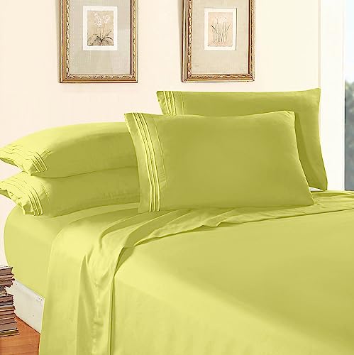 Elegant Comfort Luxury 1500 Premium Hotel Quality Microfiber 4-Piece Sheet Set - Wrinkle Resistant, All Around Elastic Fitted Sheet, Deep Pocket up to 16", California King, Pistachio Green