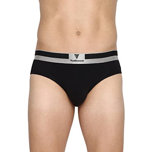 Image of Van Heusen Men Briefs - Pima Cotton Stretch - Colour Fresh, Ultra Soft, Solid 20002 Pure Black XL
