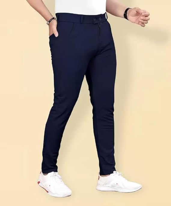 Image of Men Slim Fit Formal Trousers | Stylish Ankle Length Stretchable Office Pants | Men's Comfortable Slim Fit Trousers Combo Pack of 3