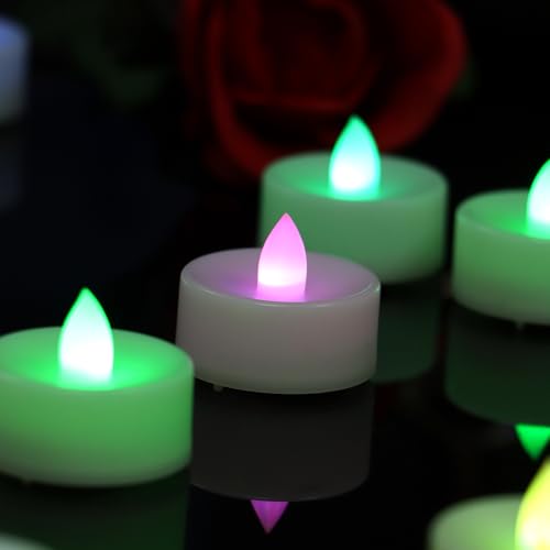 Image of CANDLE CHOICE Color Changing Battery Operated Flameless Tea Lights Bright Flickering LED Tealight Candles Wedding Table Centerpieces Halloween Thanksgiving Christmas Decorations Batteries Incl 24 Pack