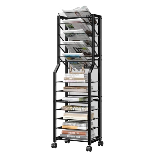 Simple Trending 12 Tier Rolling File Cart,Desk File Organizer with Sliding Trays and Wetal Mesh Paper Letter Storage Multi Functional Rolling Clutter Cart for Office, Home, School, Black