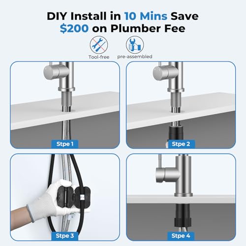 Kitchen Faucet with Pull Down Sprayer, VFAUOSIT Lead-Free Kitchen Sink Faucet Brushed Nickel Stainless Steel High Arc Pull Out Single Hole Kitchen Faucets for Pot Filler, Farmhouse RV Bar Laundry Room by VFAUOSIT - Image 9
