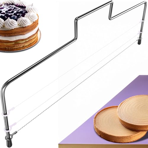 4happy Tortenschneider - 32 cm Tortenbodenschneider, Edelstahl Kuchenschneider mit höhenverstellbarem Tortensäge Draht zum Schneiden des Tortenbodens in Schichten