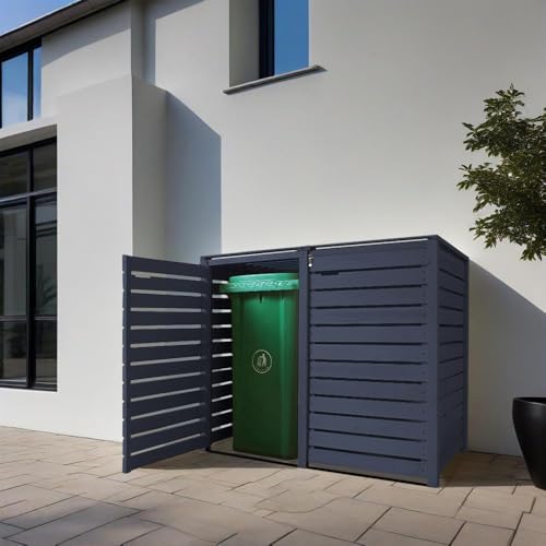 Mülltonnenbox Heide Mülltonnenverkleidung Mülltonnecontainer Holz imprägniert in anthrazit 120L - 240L vormontiert (2 Tonnen)