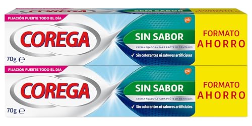 Corega Crema Fijadora Para Prótesis Dentales, Fijación Fuerte, Sin Colorantes Añadidos, Sin Sabor, Pack de 2 x 70 g