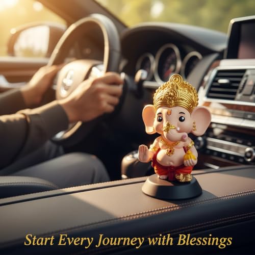 Image of Cute Lord Ganesha God Idol for Car Dashboard with Mushak & Modak - Elegant Ganesha Murti for Home Decor - Decorative Ganesh Ji Showpiece - Ideal for Office & Gift - Ganpati Bappa