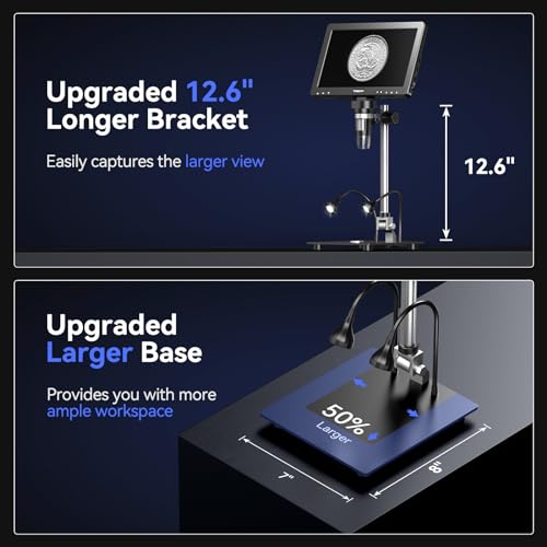 TOMLOV DM9 Max 10.1" HD IPS HDMI Digital Microscope, 1500X, 20MP, Black Aluminum Alloy, LED Light, PC/TV Compatible