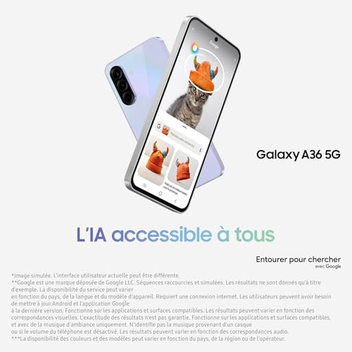 Samsung Galaxy A36 5G Smartphone Android Chargeur Secteur Rapide Inclus Smartphone déverrouillé Lavande Version FR - vue 3