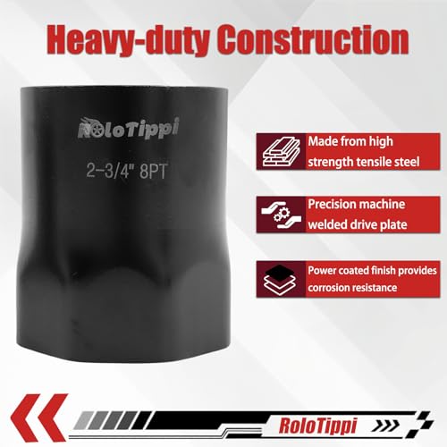 Image of 2-3 /4-Inch 8 Point Wheel Bearing Locknut Socket, 3 /4-Inch Drive, for Axle Nut Socket, Remove and Install Wheel Bearing Nuts, Carbon Steel, Powder-Coated (2-3 /4 inch 8PT, 3 /4 inch Drive)