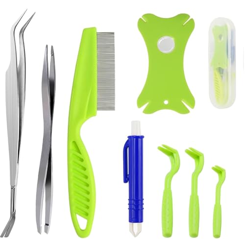 Shalwinn Lot de 9 pinces à tiques pour chien, chat et homme, avec 1 carte à tiques, 3 crochets à tiques, 2 pinces en métal, 1 pince à tiques, pour enfants et animaux domestiques