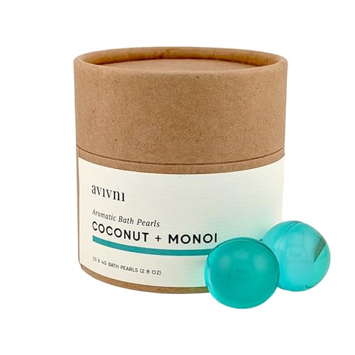 Avivni Moisturizing Bath Oil Beads (15 Pearls) Coconut Oil Monoi Oil Soothing Tropical Scent Biodegradable Recyclable Container Mothers Day