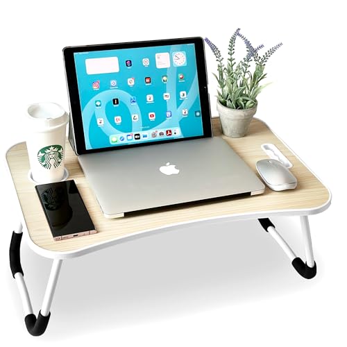 unycos - Bandeja para Cama, Mesa Plegable de Desayuno, Ideal para Portátil, Ordenador y Libros, Ergonómica, Mesa Auxiliar con Atril para Leer en la Cama 60x40x26 cm (Madera sin Cajón)