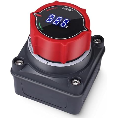 AWBLIN Upgrade Battery Disconnect Switch with Voltmeter, DC 5-60V Master Isolator Cut/Shut Off Switch for Marine Boat Car Truck Camper RV Trailer Vehicles Engine Application (On/Off) Cover