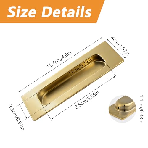 Image of MOROBOR 2pcs Square Bright Gold Flush Pull Recessed Finger Pulls, Length Sliding Door Handles Concealed Handle Stainless Steel Cabinet Pulls for Wardrobe Drawer