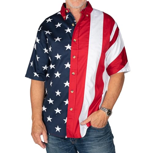 Flagshirt Men's Half Stars Half Stripes American Flag Shirt - Button-Up, Red, White & Blue