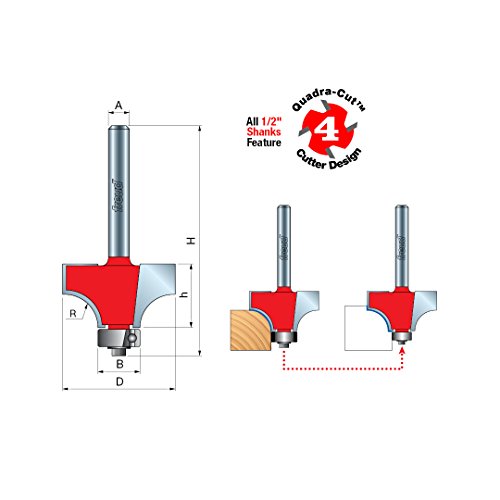 Freud 34-128: 3/4" Radius Rounding Over Bit (Quadra-Cut) #TOP3