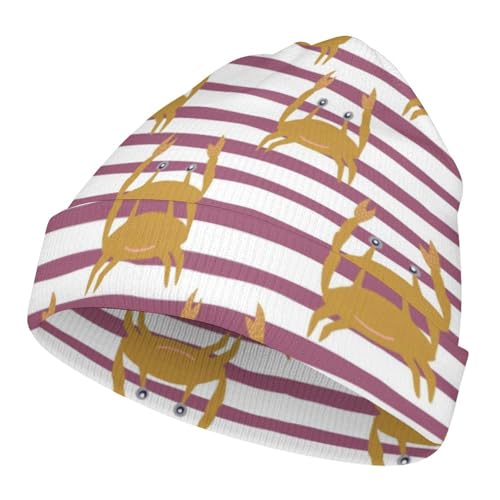 Crab Animal Sea Stripes Pattern Kids Beanie Hat for for Girls Boys Children Cap Winter Knitted Chemo Cancer Headwear Accessories Gifts Decoration Black