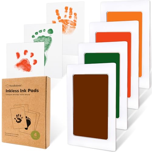 Image of 4-Pack Inkless Baby Hand and Footprint Kit - Mess Free Ink Pad for Newborn Keepsake, Dog Nose & Paw Print Kit, Clean Touch Ink Pad for Baby Hand & Footprints, First Mother's Day (Autumn)