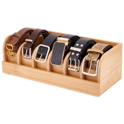 PH PandaHall Gürtel Organizer Box Aus Bambus Mit 6 Trennwand Stabile Vitrine Aus Holz Für Herrengürtel Vielseitiger Gürtelständer Gürtelbehälter Aufbewahrungshalter Für Den Schrank Und Schublade