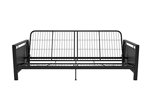 DHP Henley Metal Arm Futon Frame, Industrial Loft Design, Converts to Sleeper, Black Sturdy Metal